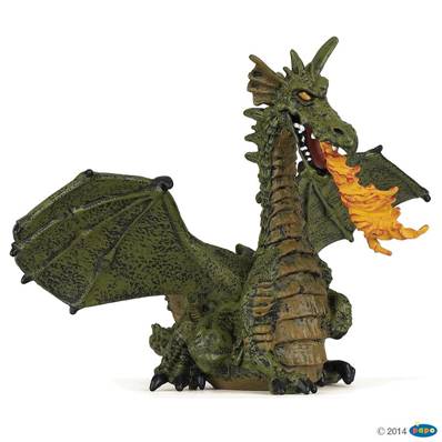 Figurine Dragon ailé vert avec flamme - Figurine Fiction et Légende - Papo 39025
